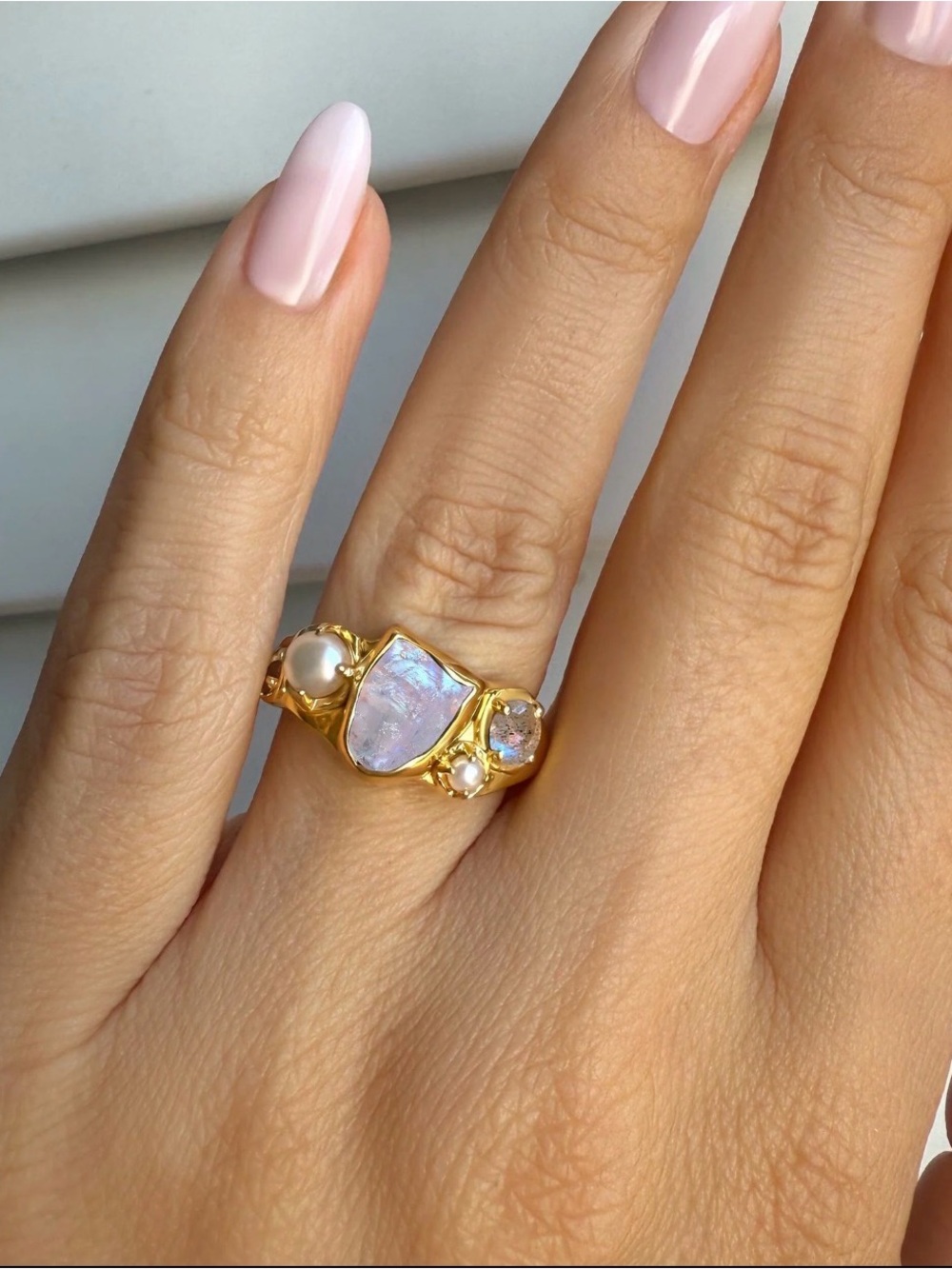 Gold Pearl and Opal Accent Ring - Women's Jewelry